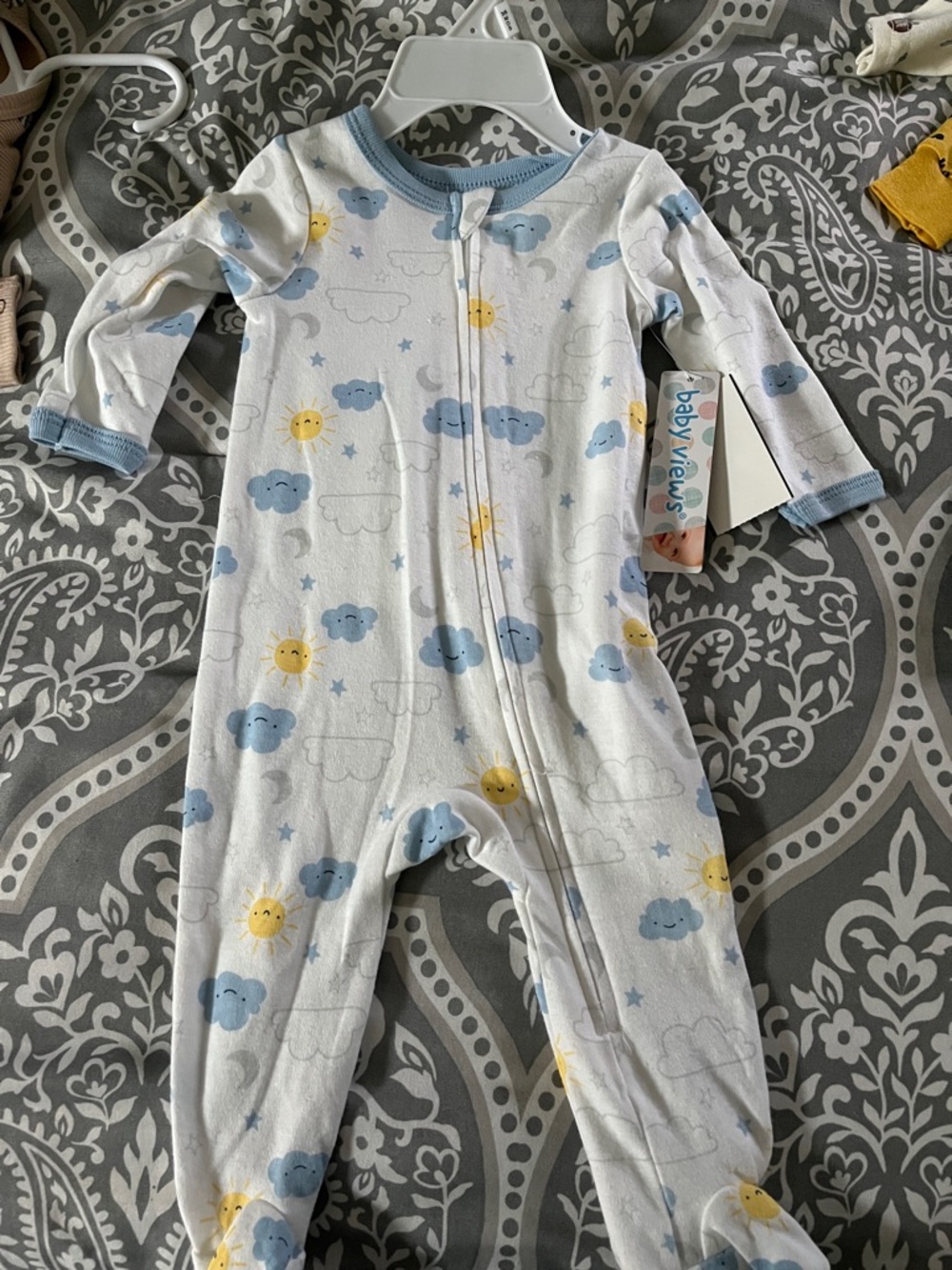 Blue & Yellow Cloud Print Footed One-Piece